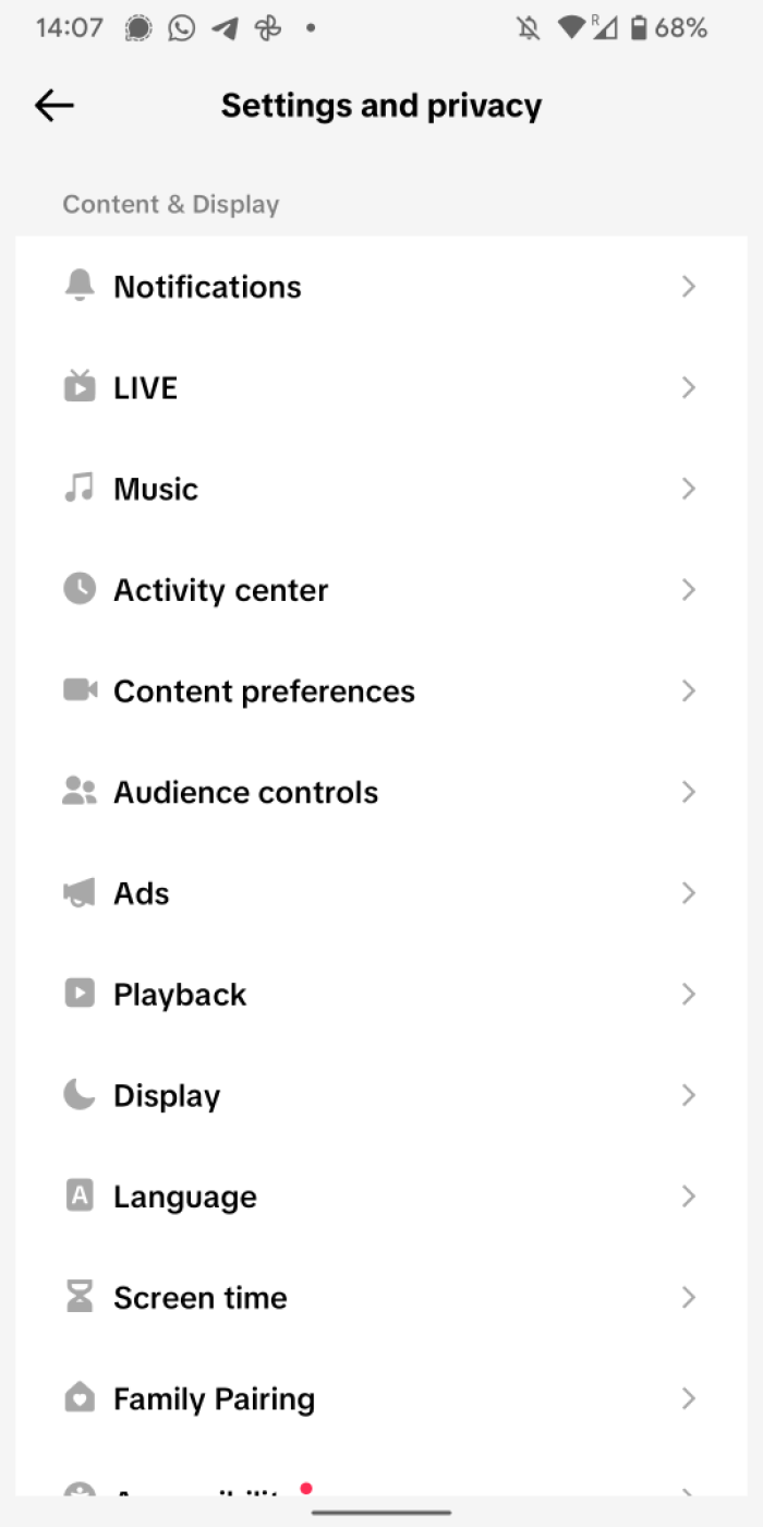 Minimising personalised ads on TikTok screenhot