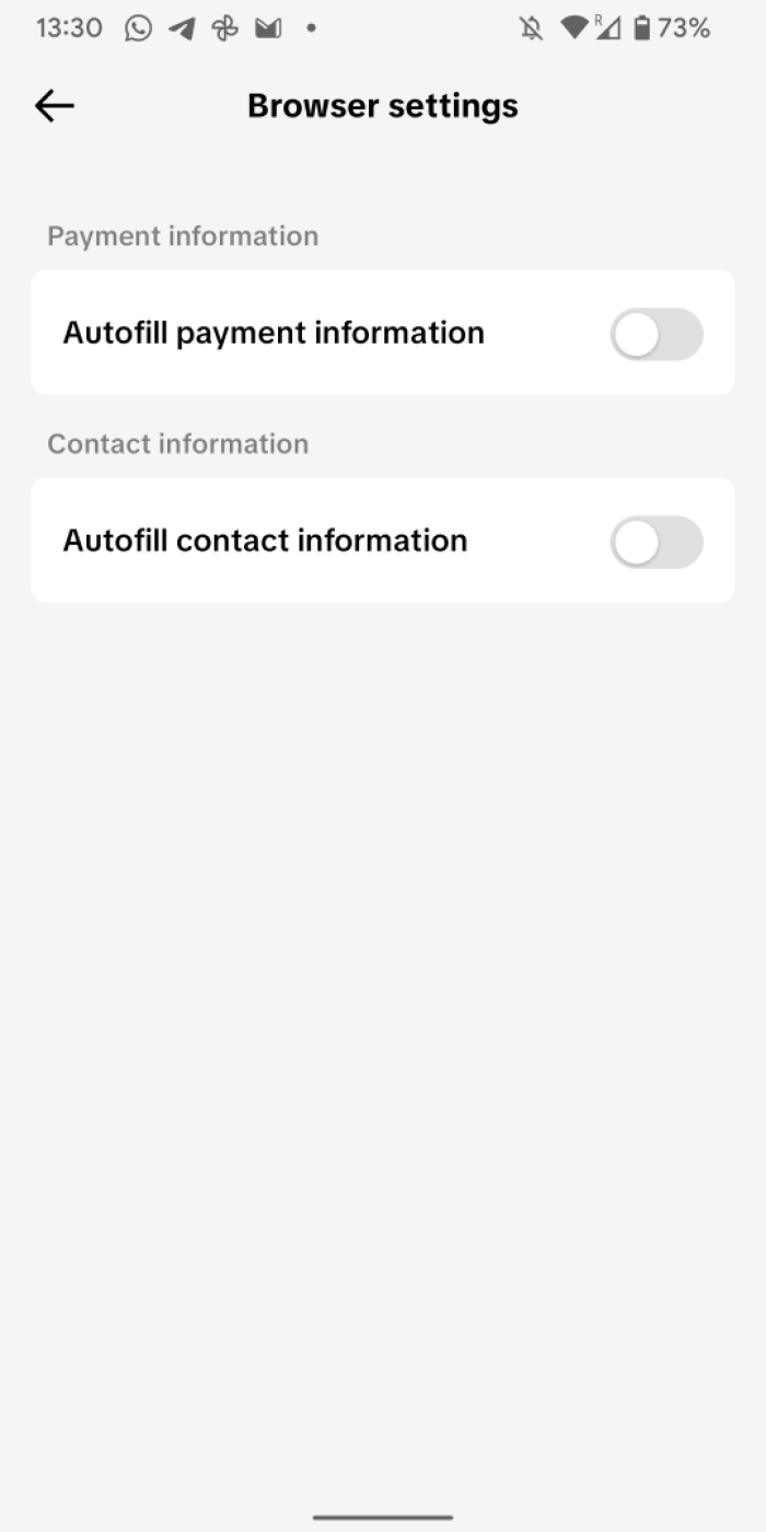 Limit information sharing with Tiktok from browser screenshot