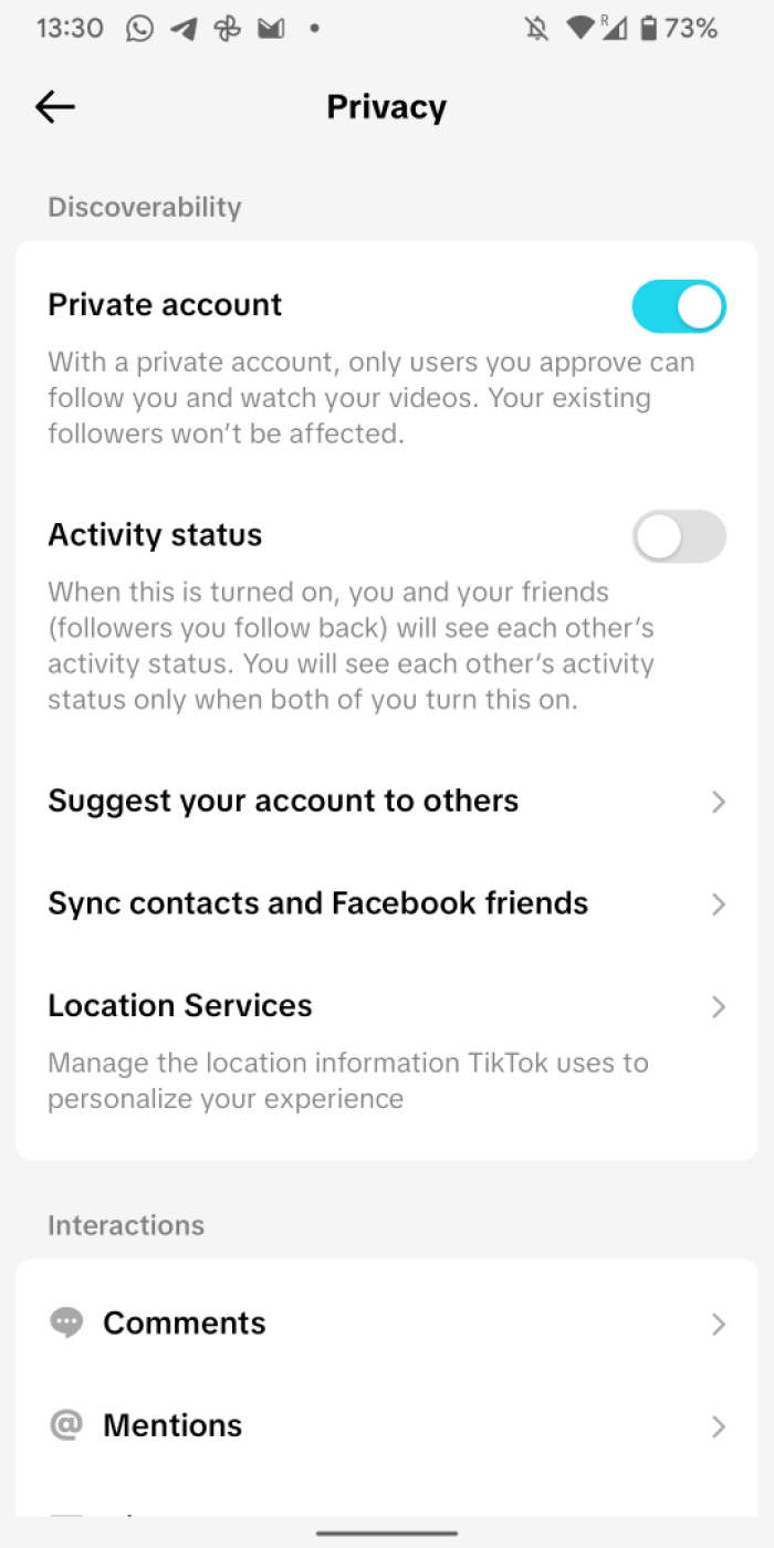 Private Account Settings
