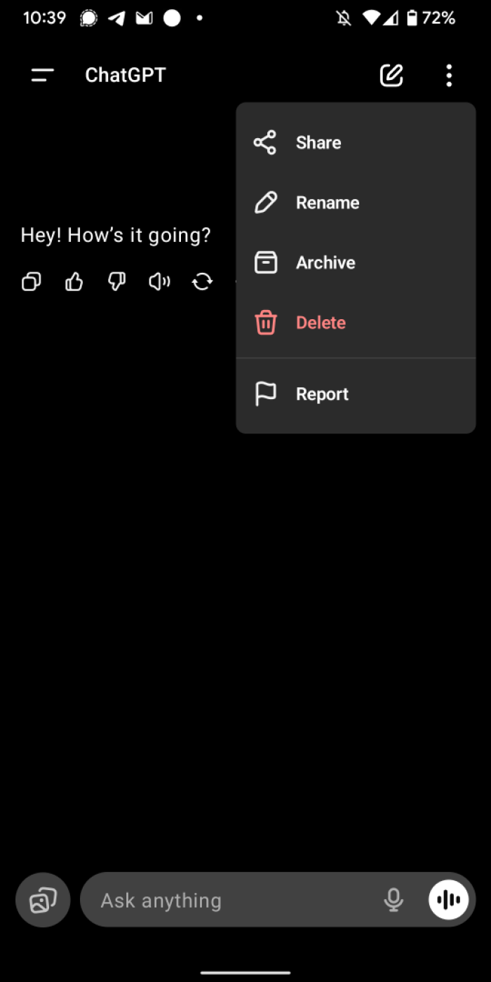 Delete a conversation on mobile