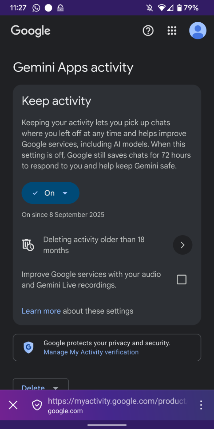 Gemini prevent training on mobile