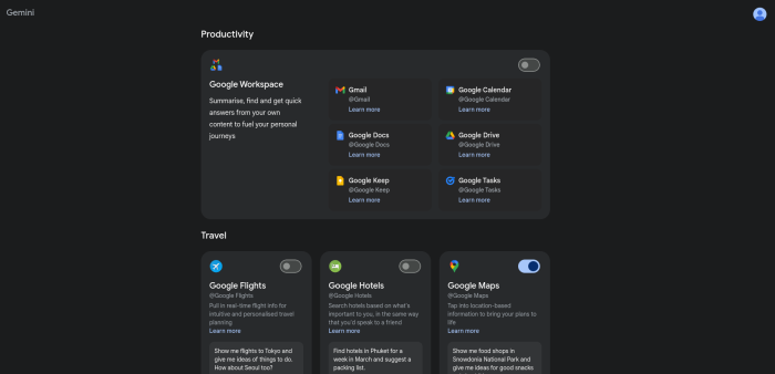 Gemini apps on the browser