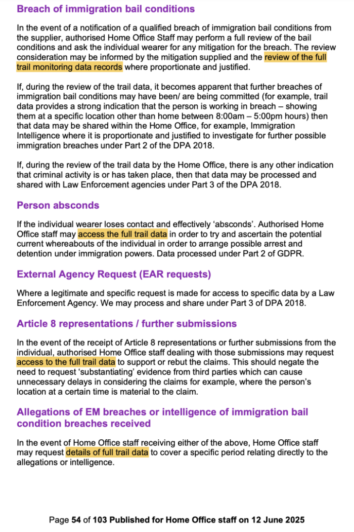 Expert from the Home Office Immigration Bail Policy regarding the use of data trails