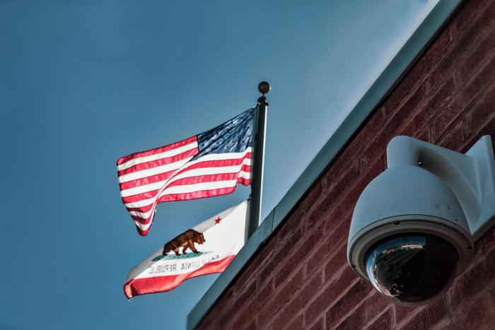 American flag and CCTV camera