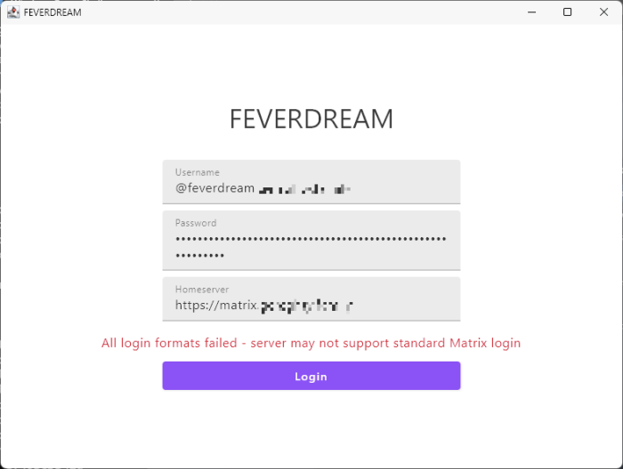 Feverdream login page