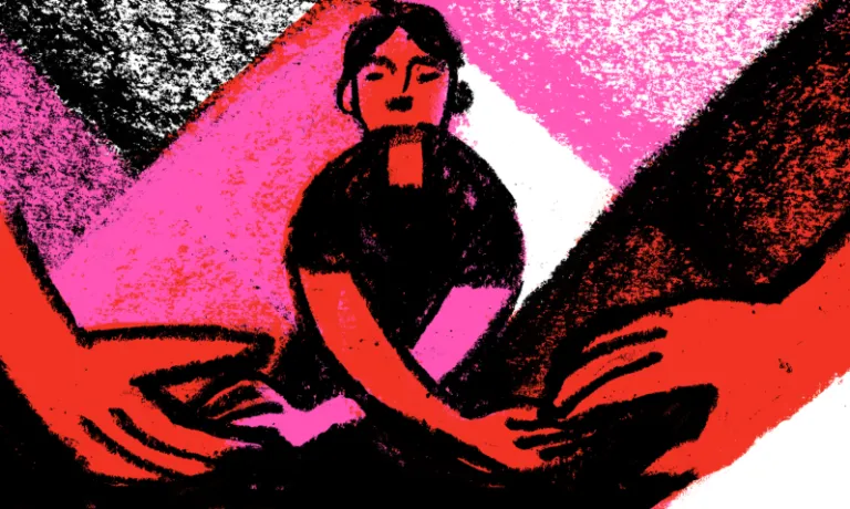 Ilustration woman holding hands