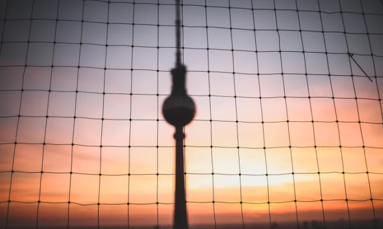 Berlin TV tower behind a net