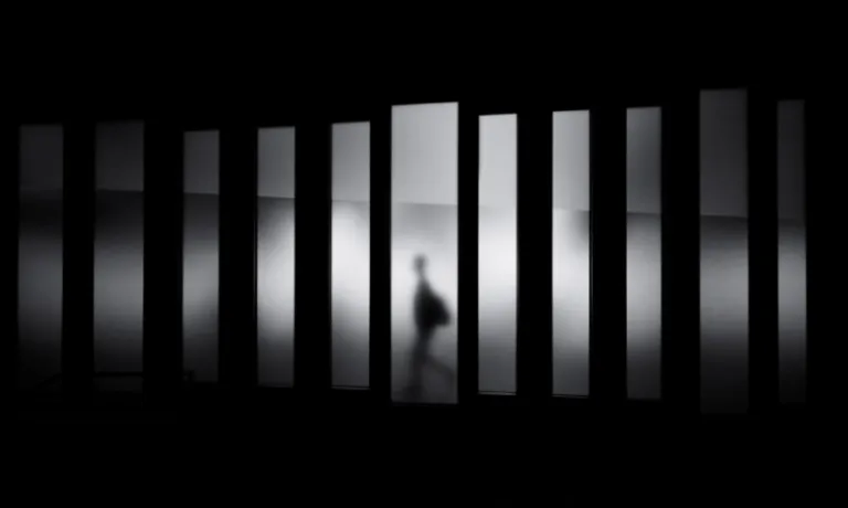 Man walking behind bars