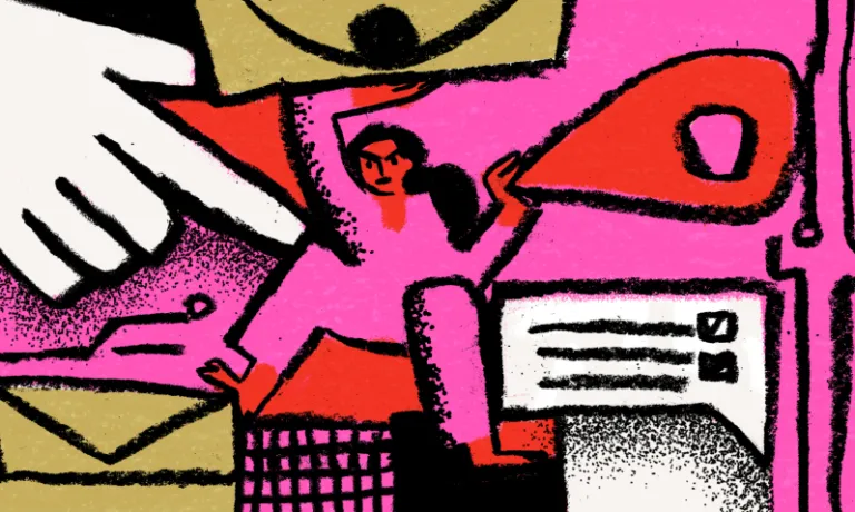 Woman pushing back tech