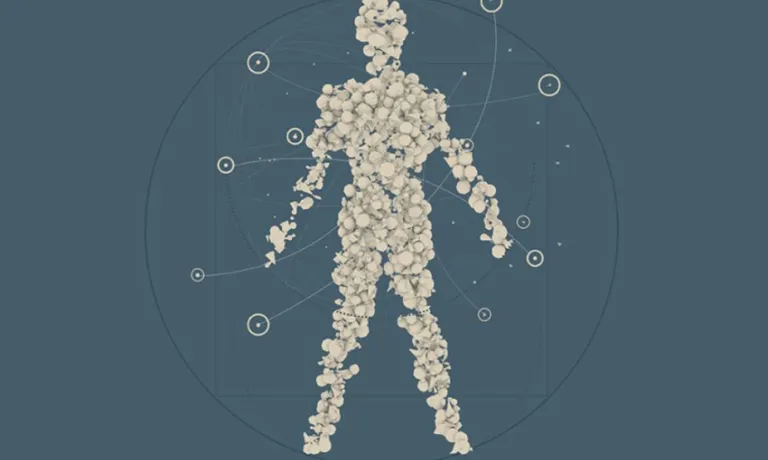 Image of human body with dots of data being extracted