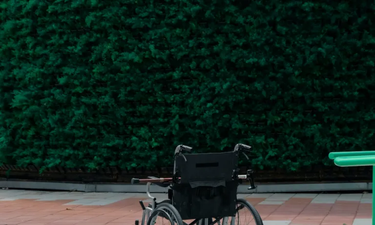 Image of lone wheelchair in patio