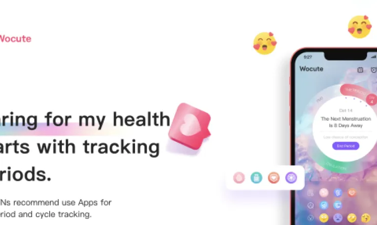 Wocute's website claiming that "Caring for my health starts with tracking periods."