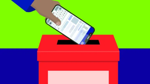 Smartphone being inserted in ballot box