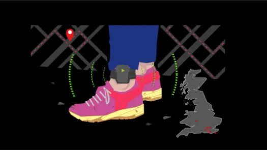 Image of ankle GPS tag and UK map